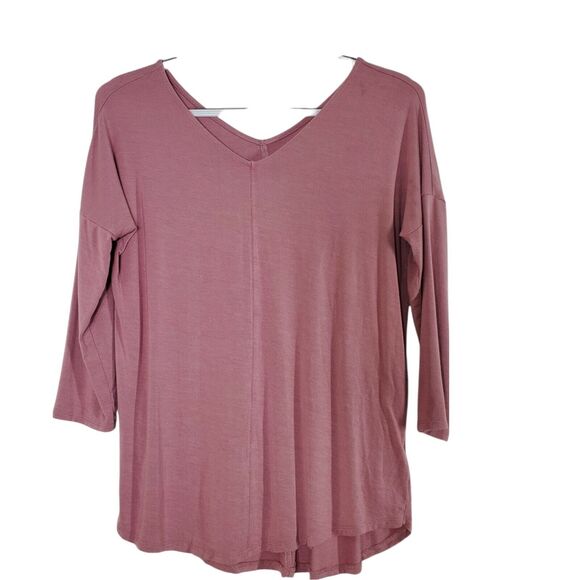 Tahari Womens Knit Top XS Pink V Neck 3/4 Sleeve Stretch Pullover Shirt - Picture 2 of 7